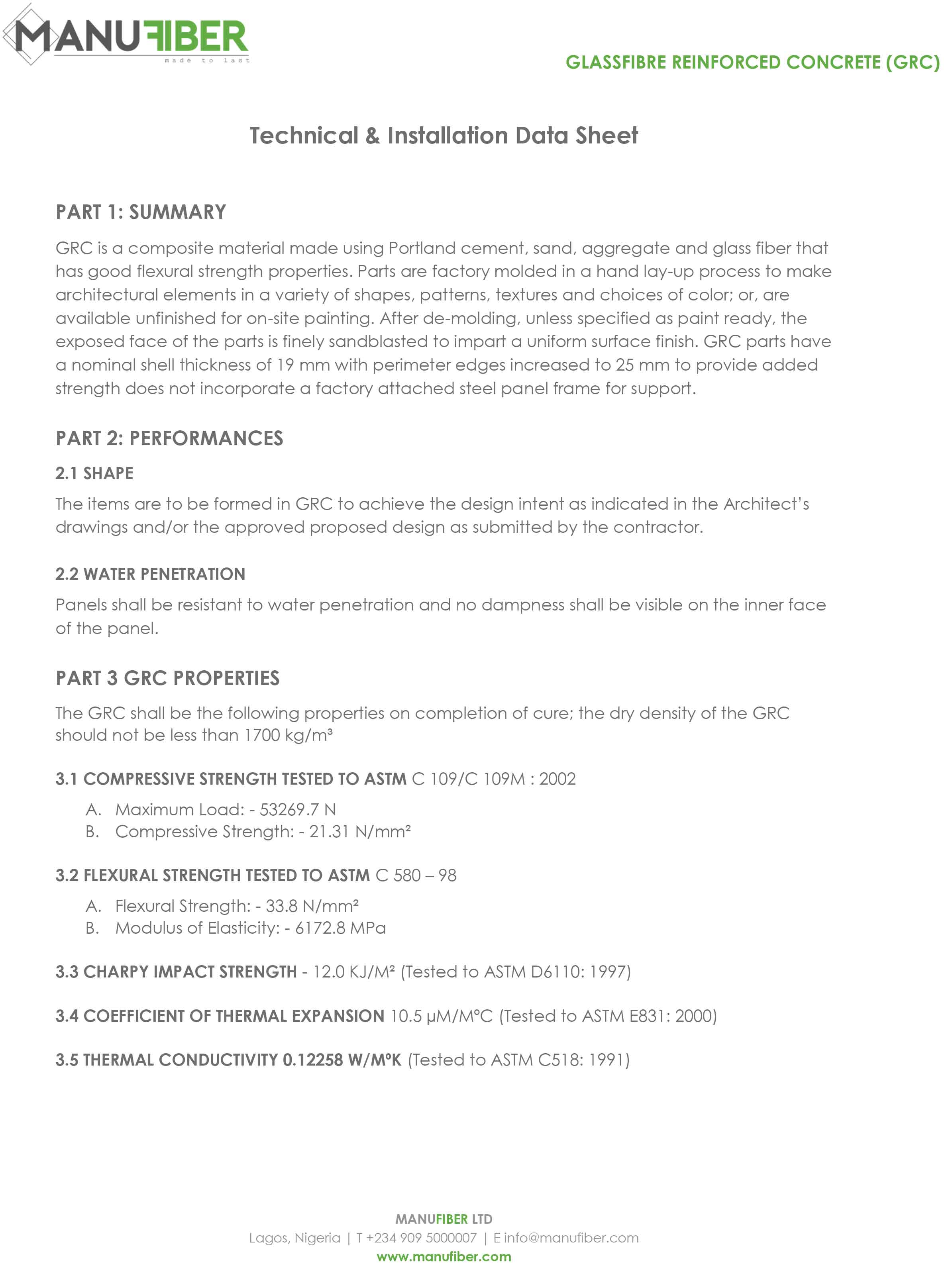 GRC Technical Data Sheet